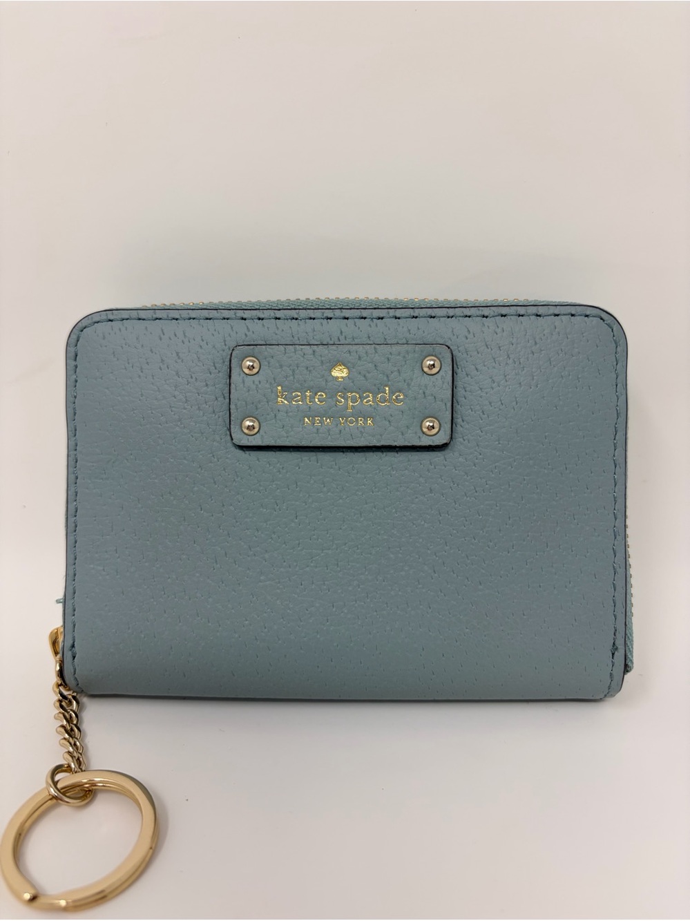 kate spade Small Zip Wallet in Dusty Blue with Gold Hardware
